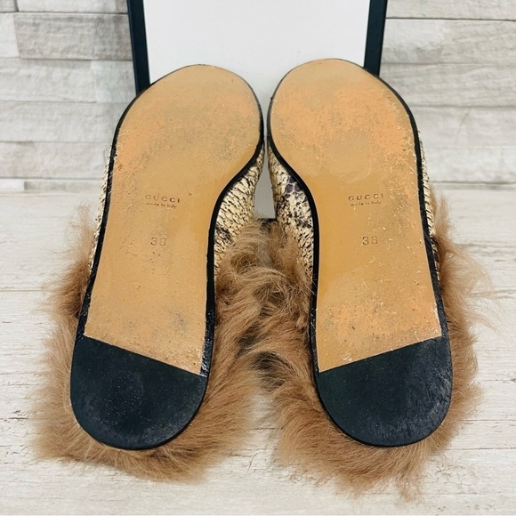Gucci Princetown Python Fur Slipper EU 38 US 8 Horsebit Mule Loafer Flats Beige - Picture 16 of 16